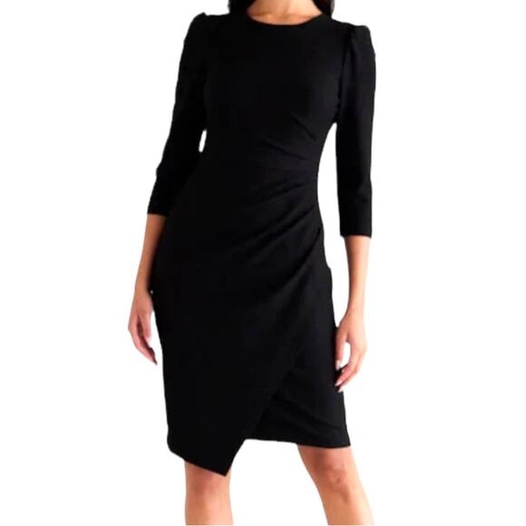 Eliza J Dress Pleated 3/4 sleeve black size 0 - Picture 1 of 8
